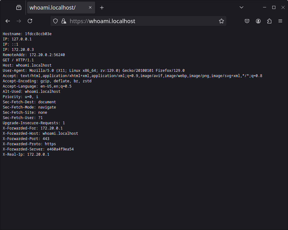 Whoami page, served via HTTPS
